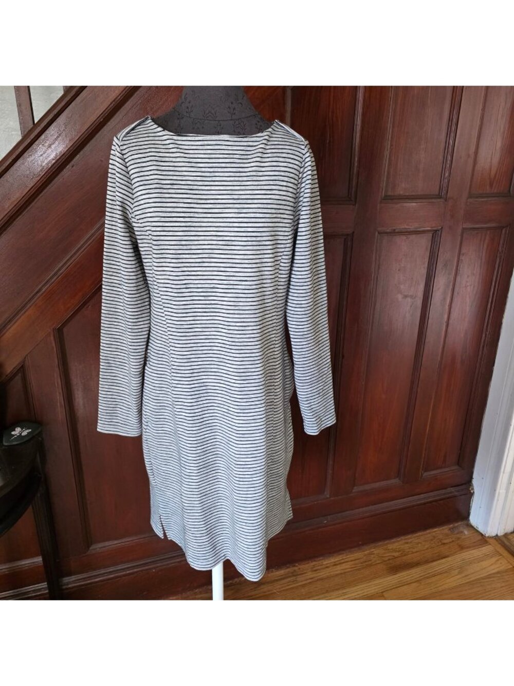 Duluth Trading Co Womens Striped Long Sleeve Dress Gray & Black M Cotton Blend C
